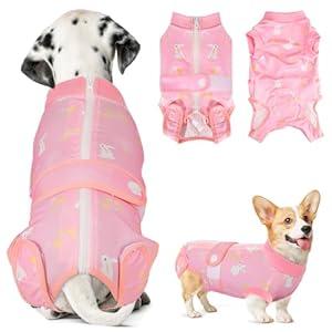 Lukovee Recovery Suit for Dogs, Zipper On Recovery Suit for Female Male Dog, Onesie Abdominal Wounds Cone E-Collar Alternative Prevent Licking Spay Recovery Suit (Medium, A-Pink)