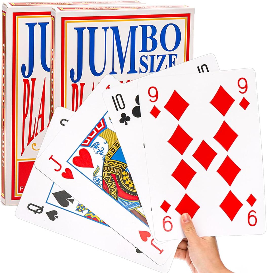 Yopay 2 Pack Jumbo Giant Playing Cards, Oversized Poker Deck Cards for Casino Theme Party Decoration, 8 X 11in Big Full Deck Huge Poker of Game Magic Fun for School, Classroom, Senior