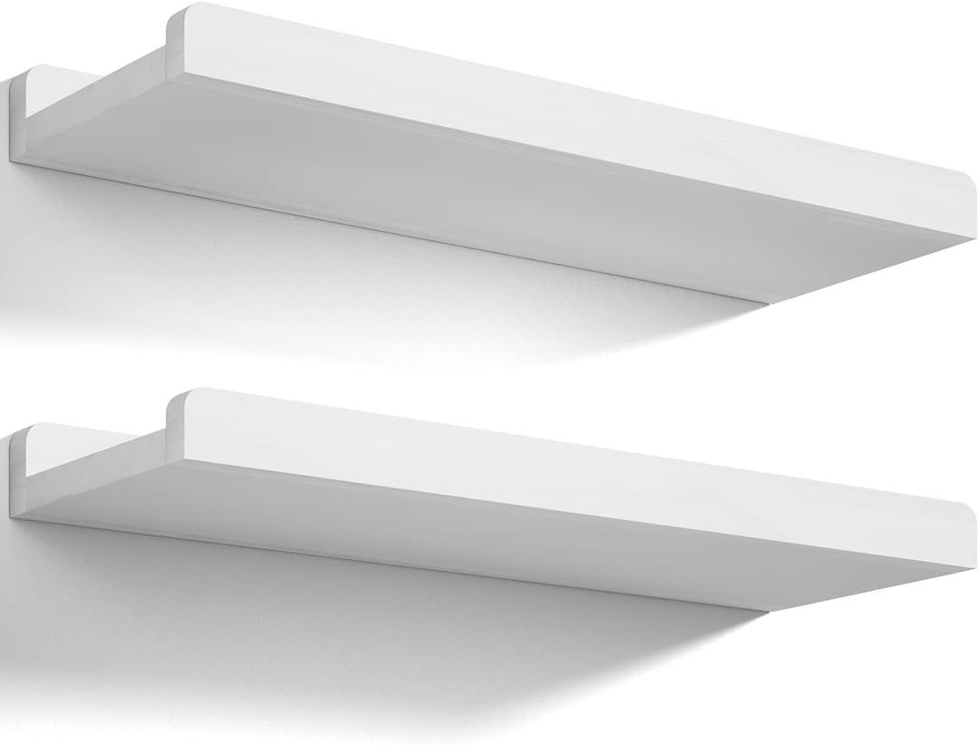 Love-KANKEI Floating Shelves Wall Mounted Set of 2, 17 Inch Rustic Wood Wall Shelves for Storage, Bedroom Living Room Bathroom Kitchen Office and More White