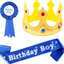 WILLBOND Birthday King Crown, Birthday Sash and Button Pins Party Accessory Set for Boys Kids Party Decorations