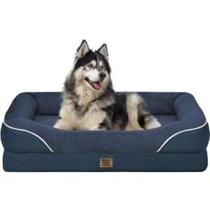 Washable Orthopedic Large Dog Bed - Extra Large Dog Bed with Bolsters Removable Orthopedic Foam Support Dogs Beds for XL Large Size Pet with Waterproof Cover Non-Slip Bottom (Navy)