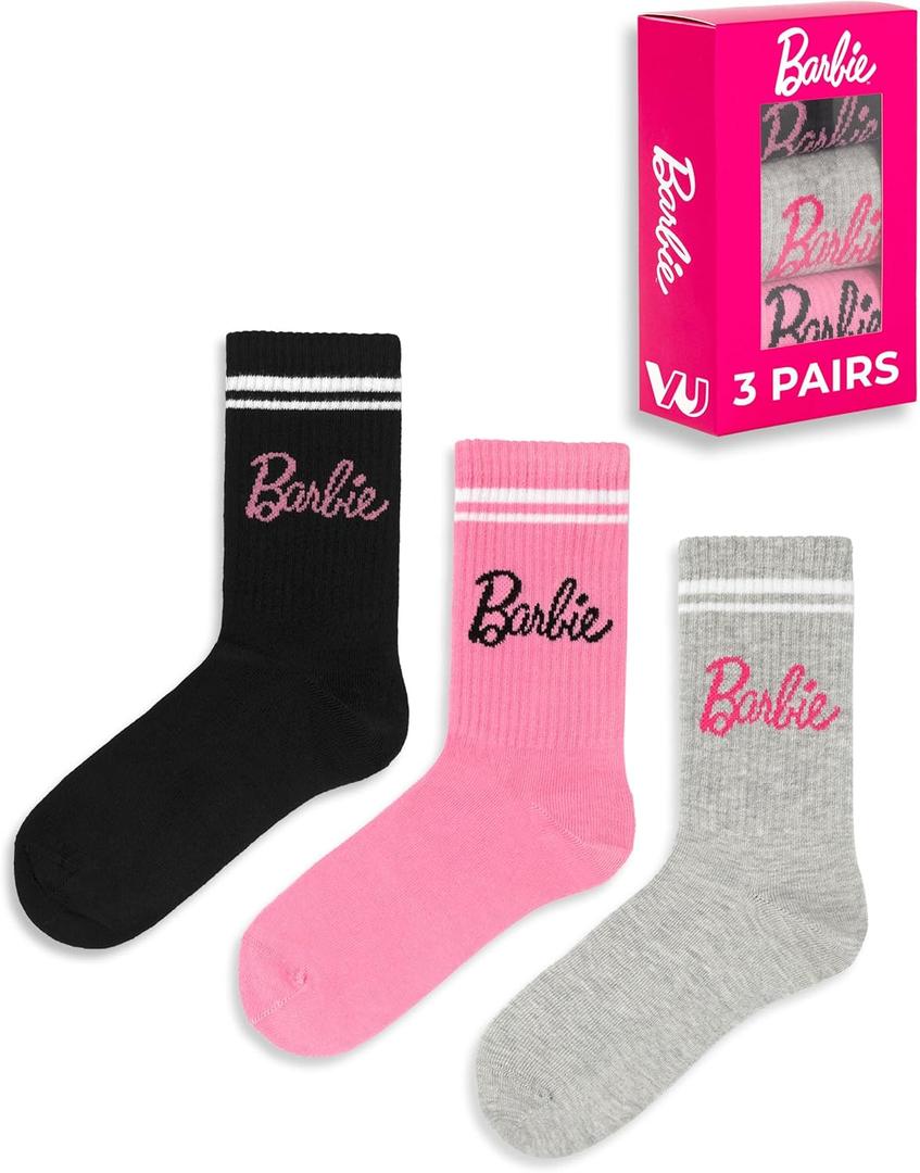 Barbie Socks 3 Pack Womens Ladies Pink Grey Black Doll Clothes 6.5 US-9.5 US