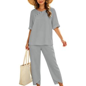 Lounge Sets for Women 2026 Summer Casual 3/4 Sleeve Tops and Pants Soft Loungewear Travel Outfits with Pockets
