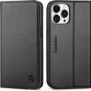 SHIELDON Case for iPhone 12 Pro Max 5G, Genuine Leather Wallet Case Magnetic RFID Blocking Card Holder Kickstand Shockproof Cover Compatible with iPhone 12 Pro Max (6.7" 2020) - Black