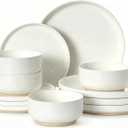 Plates and Bowls Sets, Dinnerware Sets for 4, 12 Pieces Scratch Resistant Dishware Dishes Set, Ceramic Kitchen Dinner Set, Porcelain & Microwave and Dishwasher Safe, Cream White