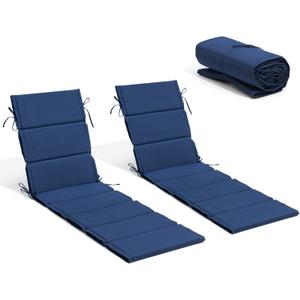 Crestlive Products Chaise Lounge Cushion Outdoor Set of 2 72''Lx21''W, Waterproof Foldable Patio Lounge Chair Cushions with Straps, Lounger Cushions for Outdoor Furniture, Lawn, Pool, (Navy)