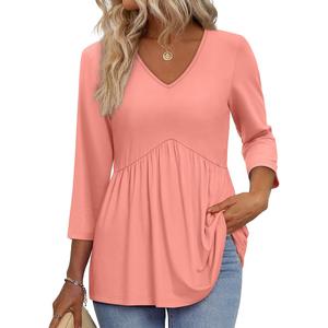 3/4 Length Sleeve Womens Tops 2025 Blouses for Women Dressy Casual Fashion Clothing V Neck Babydoll Tops Fall Outfits, XL