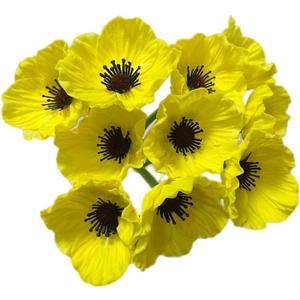Rikyo 10 Stem 11inch Bouquets Artificial Flowers Poppy Flowers,Faux Anemone PU Fake Wild Flowers for Kitchen Table Centerpiece Vase,Home Wedding Holding Flowers Backdrop Arch Wall (Yellow)