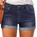 LookbookStore Women's High Waisted Rolled Hem Distressed Jeans Ripped Denim Shorts (M)