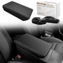 Muslogy Center Console Armrest Cover Fit for Tesla Model Y Juniper 2026+ / Model 3 Highland 2024+ Accessories, Comfort Armrest Pad Console Lid Cushion Vegan Leather Snap-On Black (Hard Cover)