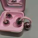 Wireless Earbuds with LED Makeup Mirror Case, Bluetooth 6.0 Open Ear Clip-On Headphones, Cute Pink Air Conduction Earphones for Women, Low Latency, Secure Fit for Running & Travel
