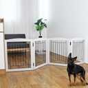 ZJSF Foldable Indoor Dog Door with Walk Through Door, Freestanding Pet Door for The House,Doorways, Stairs, Pet Puppy Safety Fence with Support Feet, White 4 Panels 80" Wide 24''Height