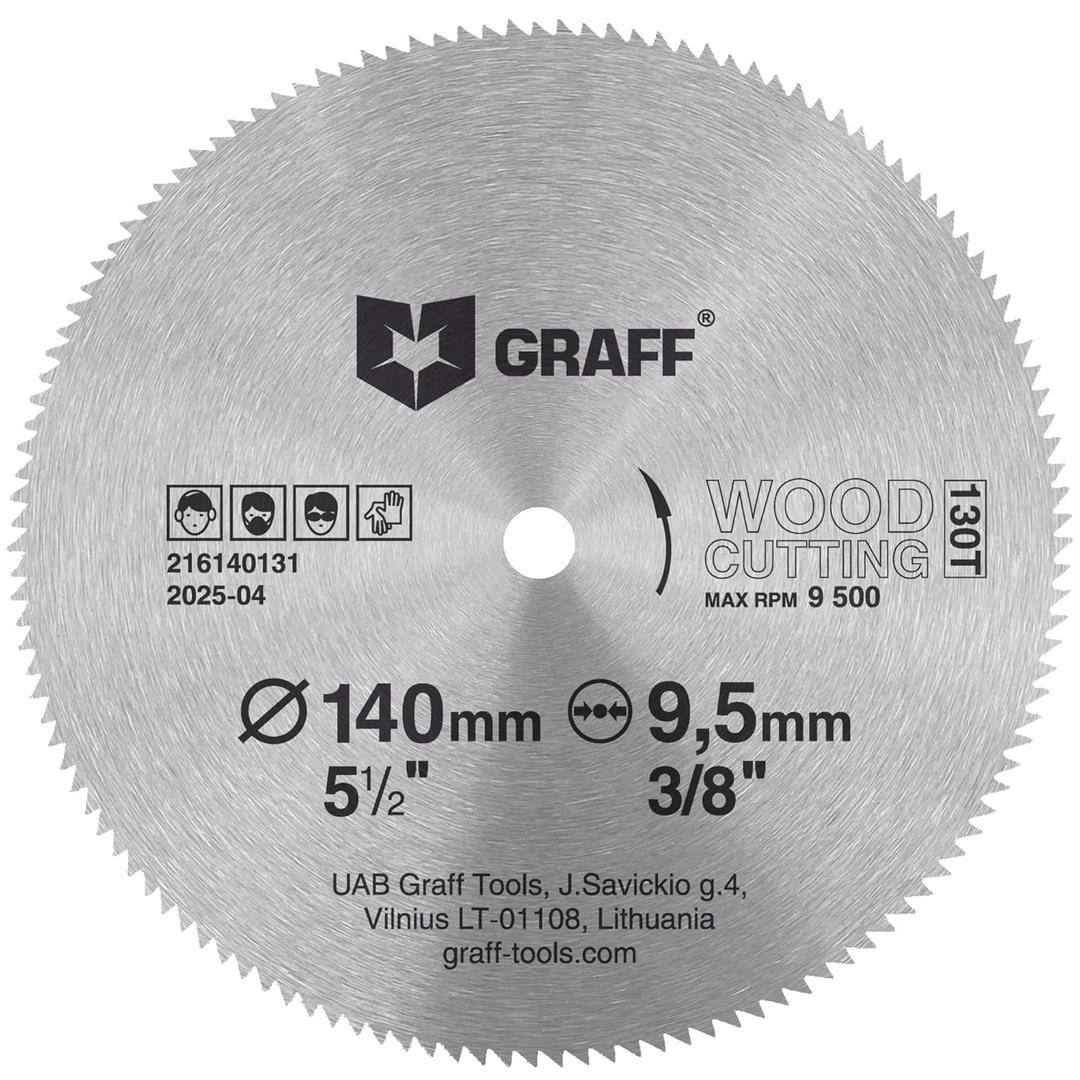 5-1/ 2 Inch Carbon Steel Circular Saw Blade for Wood, Plywood, Laminate, Drywall, Plastic – 130T Wood Cutting Disc with 3/ 8 Inch Arbor from GRAFF
