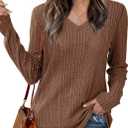 Lafural V Neck Long Sleeve Shirts for Women Casual Fall Tops Lightweight Tunic Sweaters Fashion Clothes 2024 (Brown, XXL)