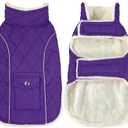 Malier Dog Winter Coat, Windproof Dog Cold Weather Coats with Real Pocket, Winter Extra Warm Pet Coat Fleece Jacket Reflective Clothes for Small Medium Large Dogs and Puppy (Purple, Large)