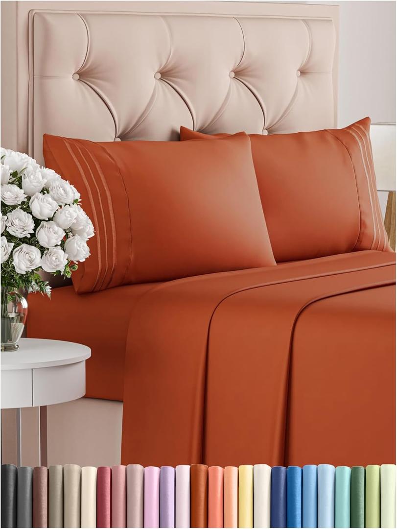 Queen Size 4 Piece Sheet Set - Comfy Breathable & Cooling Bed Sheets Set - Hotel Luxury Bedding for Women, Men, Kids & Teens - Deep Pockets, Easy-Fit, Super Soft & Wrinkle Free - Oeko-Tex - Terracotta (28 - Terracotta)