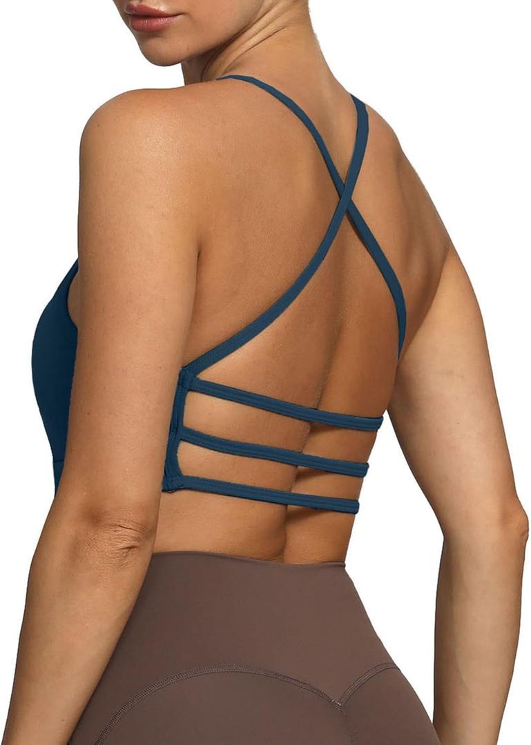 Aoxjox Women's Workout Sports Bras Fitness Backless Padded Amor Low Impact Bra Yoga Crop Tank Top (Small, Blueberry)