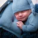 Newborn Photography Prop Outfits Set with Onesie Hat Pillow Soft Breathable Baby Boy Girl One Piece Jumpsuit Photoshoot Infant Romper Set (Blue)