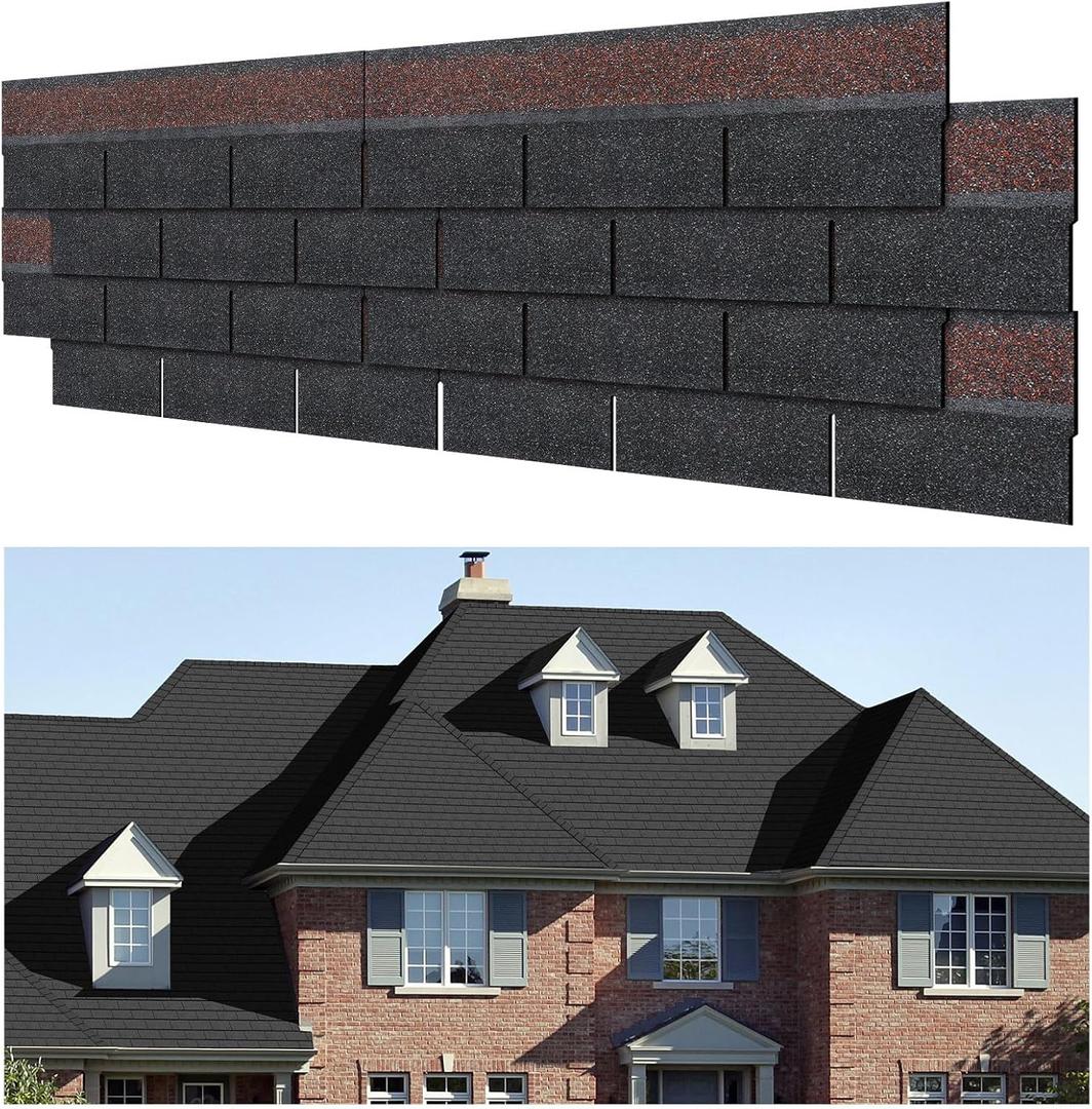 7 Pack 39'' X13'' Double Layer Asphalt Roof Shingles for Home 3-tab Roofing Shingles Tile Repairing Self Adhesive Shed Decor for Outdoor Garage Pet House Cover 10.7 Square Feet(Black)