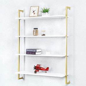 Industrial Metal Wall Shelf,Floating Wood Shelves Wall Mounted,36in Real Wood Book Shelves,4 Tier for Bedrooms Office