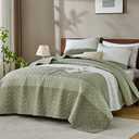 Andency Queen Quilt Bedding Set Weat Green, 3 Pieces Patchwork Summer Striped Ultra Soft Lightweight Bedspreads, Coverlets Set with 2 Pillow Shams for All Seasons (90"x96")