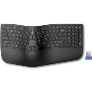 TECKNET Wireless Ergonomic Keyboard Rechargeable, 2.4G+Bluetooth Ergo Cordless USB Computer Keyboard, Wrist Rest, Natural Typing, Stain-Resistant Fabric, Compatible For Windows Computer Desktop Laptop