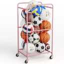 Olldide 43-Inch Large Ball Storage Basket with Wheels, Rolling Cart Sports Equipment Garage Organizer with Elastic Rope for Easy Access, Holder for Basketball, Soccer, Volleyball, Football