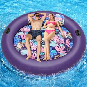 Pool Floats Adult Heavy Duty, OKSUWATER 73" x 73" Inflatable Pool Float with Removable Pillow & Grad Handles, Cooling Floaties Bed for Summertime Pool, Water,Beach, Outdoor Summer Party（Purple-XL）