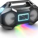 Ion Party Rocker Go Portable Bluetooth Boombox Speaker with Party Lights, Battery, 3.5" Speakers, FM Radio, USB Charge Port, App, Water-Resistant, 60W