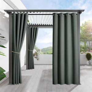 RYB HOME Outdoor Curtains for Patio Waterproof Block Sunlight Thermal Insulated Privacy Assured Thick Outside Curtains for Pergola, Deck, Gazebo, W52 x L90, Dark Green, 1 Panel