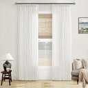 Beige White Linen Curtains Pinch Pleated 84 Inches Long for Living Room Bedroom Pleat with Rings Back Tab Semi Sheer Curtains 84 Inch Length 2 Panels Set Light Filtering Farmhouse Drapes, 40"W x 84"L