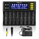 18650 Battery Charger, MIEKLALE 12+2 Bays Universal Battery Charger with Smart LCD Display for Rechargeable Batteries Liion LiFePO4 RCR123 16340 26650 10440 14500 & 9V,NiMH NiCd AAA AA (12+2 Slot)
