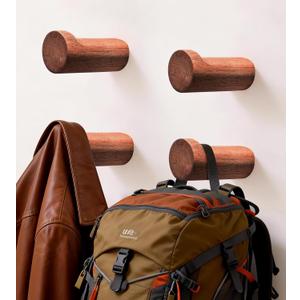 CHAUNCEY HOME Wood Wall Hooks, 4 Pack Heavy Duty Coat Hooks – Farmhouse Rustic Entryway & Bathroom Hooks for Hats, Towels, Bags, Clothes (40 Capacity), Fits Drywall, Acacia Wood
