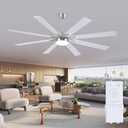 Kviflon 72 Inch Large Ceiling Fans with Lights and Remote, Indoor/Outdoor Nickel Modern Industrial Ceiling Fan with Light for Living Room Patios Porch, Reversible Quiet Motor, 8 Dual Finish Blades