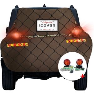 iCOVER Bike Cover for 3 Bikes transport on Hitch Rack, with Tail Lights & License Plate Pocket, 600D Heavy Duty Waterproof bicycle E-Bike Cover for transportation, Incl Towing Light & Cargo Net, Brown