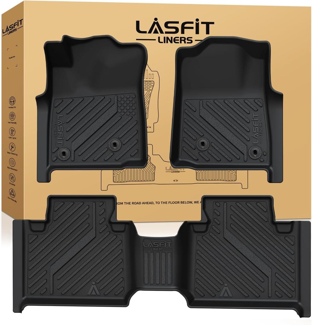 LASFIT Floor Mats for Toyota Tacoma 2008-2011 Access Cab Auto Tran, All Weather Custom Fit Floor Liners for Tacoma Second Row Optional with center storage box TPE Mats Front&Rear 2 Row Car Mats, Black