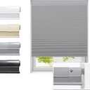 No Drill Cellular Shades for Indoor Windows, Thermal Insulating & Noise Reducing Honeycomb Blinds, Free Stop Cordless Blackout Shades, Grey, 34 1/2" W x 64" H