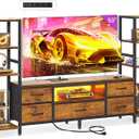 Casaottima TV Stand for 40/50/55 Inch TV, Low-Profile Entertainment Center with LED Lights & Power Outlet, TV Stand with Drawers & Open Shelves for Storage for Small Spaces/Gaming, Rustic Brown