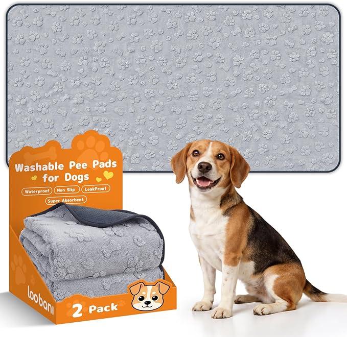 LOOBANI Washable Pee Pad for Dogs, 2 Packs NonSlip Puppy Training Pads, Fast Absorbent Pet Whelping Pads, Puppy Playpen Mat for Incontinence, Housebreak, Crate , 36x72in, Gray