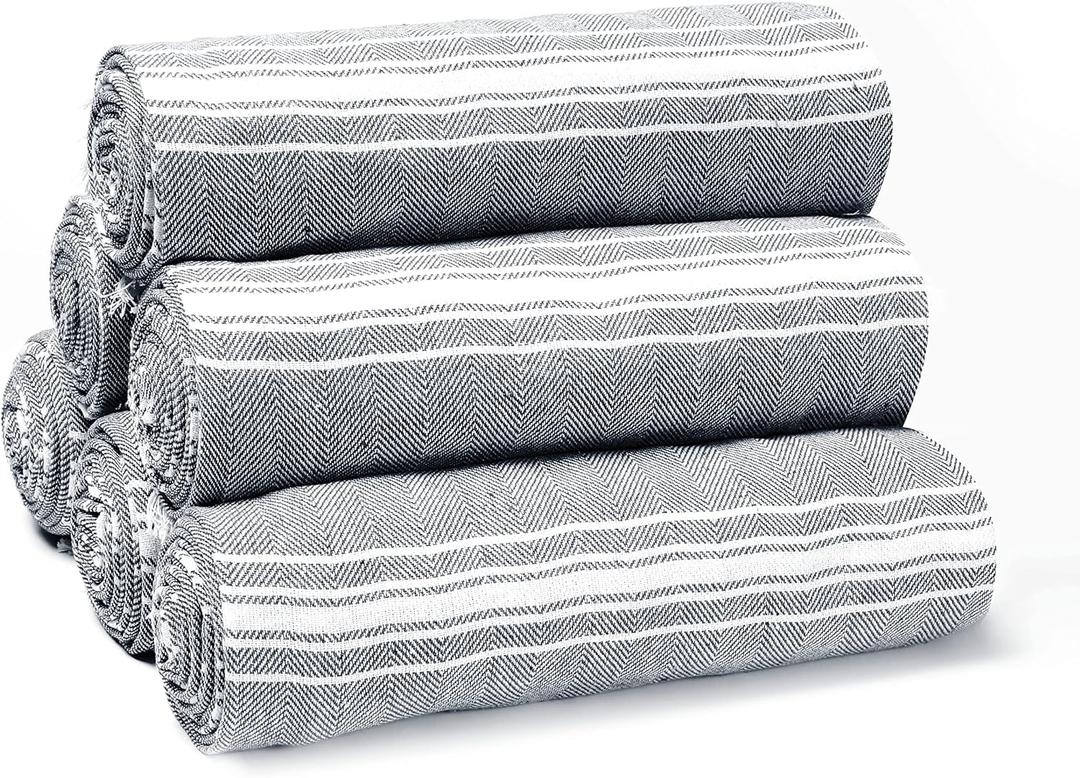 Belizzi Home Peshtemal Turkish Towel Chevron Beach Towels Oversized 36x71 Set of 6, Beach Towels for Adults, Soft Durable Absorbent Extra Large Bath Sheet Hammam Towel - Black