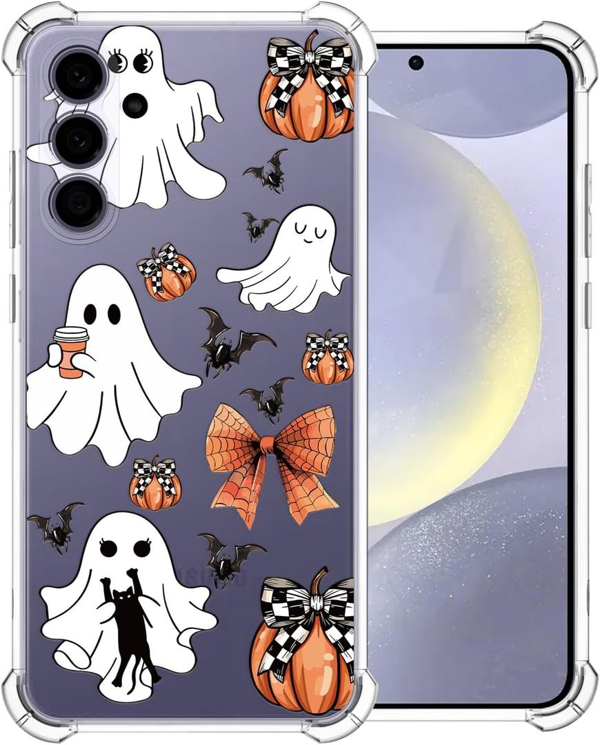 2 x Clear Halloween Phone Case for Samsung S24,Pumpkin Bow Pattern Cover Soft Bumper Protective Cute Boys Girls Phone Case for Samsung S24-Pumpkin Bow