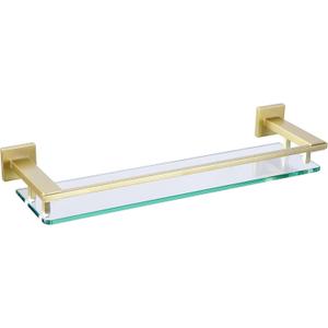 LANC Gold Bathroom Shelf Glass Shelves 20-Inch Floating Tempered Glass Shelf Rectangular Modern Stainless Steel Wall Mounted Cologne Shelves for Men Shower Bathroom Kitchen OrganizersA7613BG, 53 cm x 19 cm x 20 cm