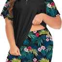 Inno Women's Plus Size 2 Piece Rash Guard Swimsuits Short Sleeve with Boyshorts UPF 50+ Surfing Swimwear (XXL)