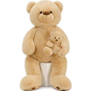 MorisMos 51 Inch Giant Teddy Bear, Big Mommy with Baby Bear Stuffed Animal Plush Gifts on Baby Shower, Brown