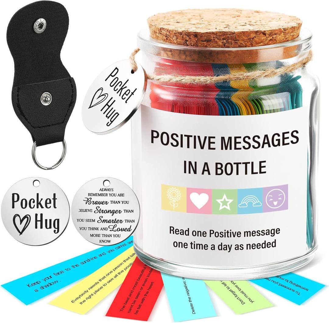Tioncy 90 Positive M1essages in a Jar, Positive Affirmation Christmas Gifts for Women, Daily Inspirational Messages in a Jar with Pocket Hug Coin for Self Care