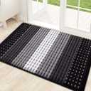Kitinjoy Indoor Outdoor Door Mat, 32x20 Non-Slip Absorbent Dirt Trapper, Low-Profile Washable Inside Entrance Front Floor Mat, Sturdy Soft Entry Dotted Ombre Doormats for Entryway, Black