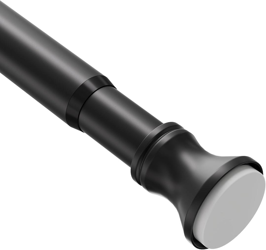 Amazer Spring Tension Shower Curtain Rod, 54-90 Inches Tension Curtain Rod Bathroom Rod, Adjustable Shower Curtain Rod No Drill, Black