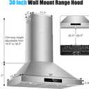 30 inch Range Hood Wall Mount, 1200 CFM with 4-Speed Gesture Sensing & Touch Control, Stainless Steel Ducted Kitchen Stove Vent Hoods with 2 LED Lights, Time Setting, Dishwasher-Safe Baffle Filters