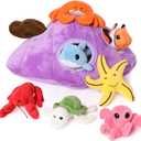 Muiteiur Plush Soft Ocean Animals Set with Plush Sea Shell House Includes Stuffed Turtle, Lobster, Crab, Dolphin, Devil Fish, Octopus, Starfish, Clownfish (Multicolor, 8 Piece)