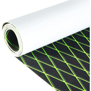 KXKZREN EVA Foam Boat Flooring Decking Sheet 6mm Thick Diamond Anti-Slip Marine Flooring Mat Self Adhesive Deck Pad for Bass Boat Yacht Motorboat RV Cooler Tops, 74.8"x27.6" / 93.8"x43.9" (Black with Green Seam ( Matchable Diamond ))